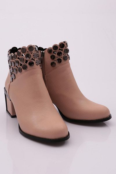 DGN Women's Crystal Stone Heeled Boots Nude 93121033