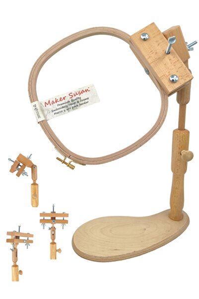 Maker Susan بكرة تطريز متعددة الوظائف - حامل خشبي مع مقعد وأرجل قابلة للتعديل