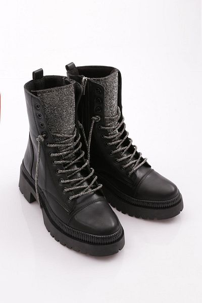 DGN Women's Lace-Up Crystal Stone Boots Black 211012921027