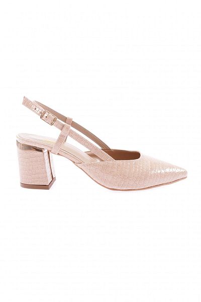 DGN Women's Pointed Toe Open Back Ankle Belt Thick Heeled Shoes Nude Crocodile 3412534