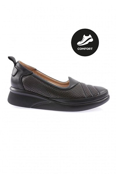 DGN 5509-23y Black Genuine Leather - Laser Detailed Thick Sole Comfort Women's Shoes