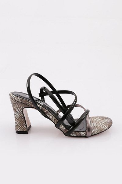DGN Sandale de damă metalice cu imprimeu negru - curea la gleznă 8665535