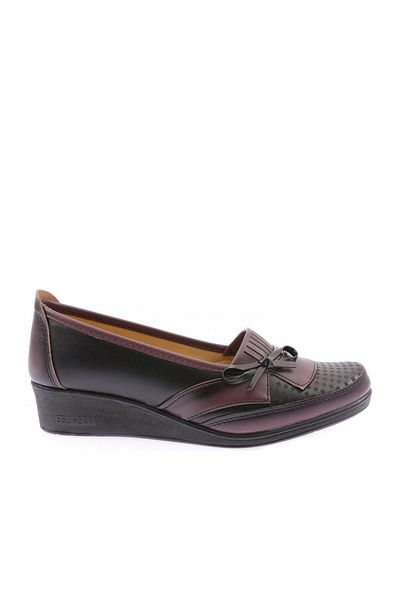 DGN 006-22y Black Claret Red Laser Comfort Women's Shoes - Bow Detailed