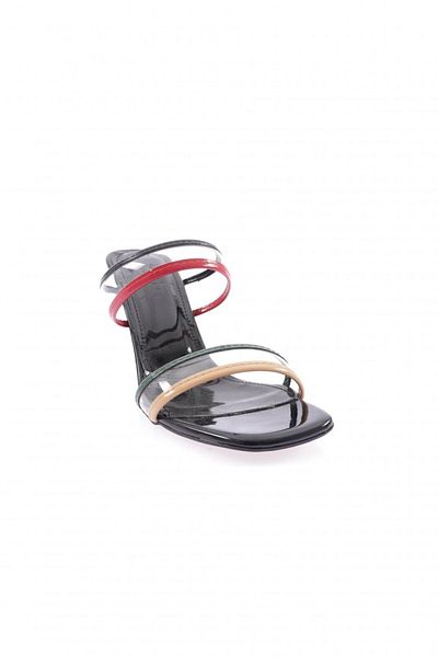 DGN 710-2164-23y Papuci cu toc cu bretele pentru femei cu vârf pătrat, negru, multiplu