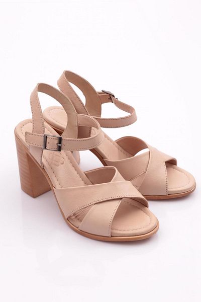 DGN 2110 Model Genuine Leather Beige Women's Sandals