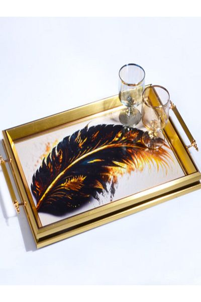 Kosova 50*31 Cm Luxury Rectangular Gold Tray - 313 Model