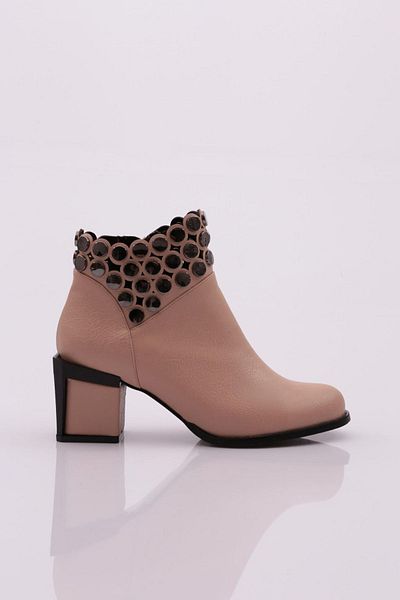 DGN Women's Crystal Stone Heeled Boots Nude 93121033