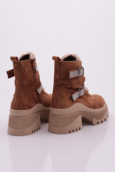 DGN Női szőrme részletes cipzáras vastag talpú ezüst kő csizma barna velúr 331222682