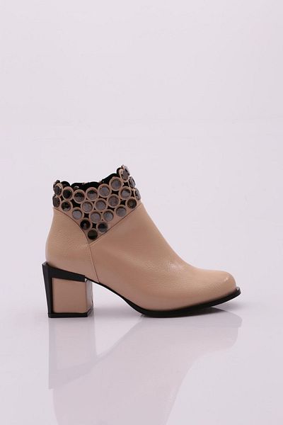 DGN Women's Crystal Stone Heeled Boots Nude Patent Leather 93121033
