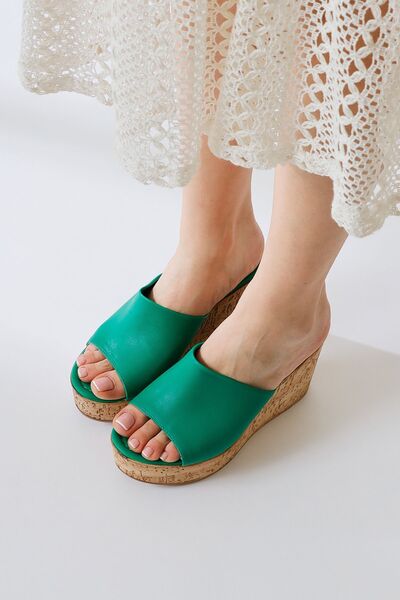 Limoya Papuci de damă cu talpă groasă din plută verde Riya Produs de oportunitate