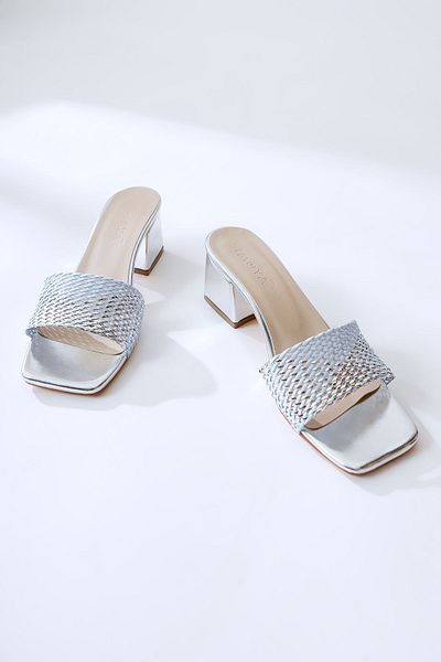 Limoya Lemonie Silver Knitted Banded Short Heeled Women's Slippers