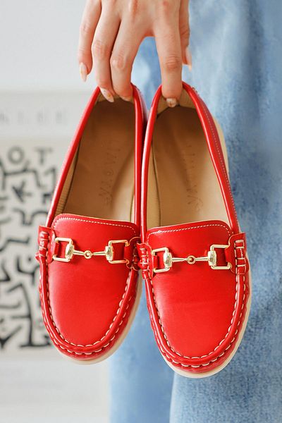Limoya Tola Red Buckle Detailed Women's Casual Shoes