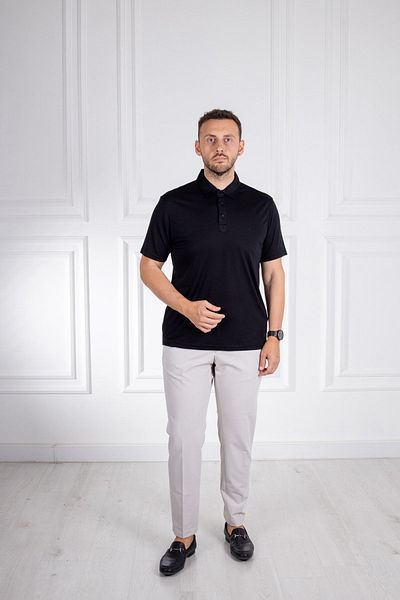 Sarar Tricou modal negru cu gât polo - Intervie
