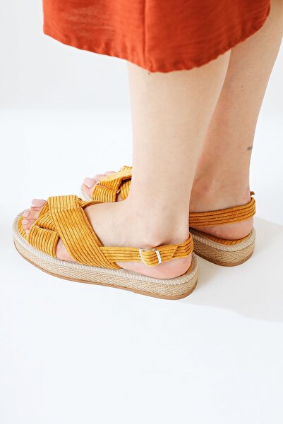 Limoya Iris Mustard Velvet Cross-Strapped Women's Sandals Opportunity Product