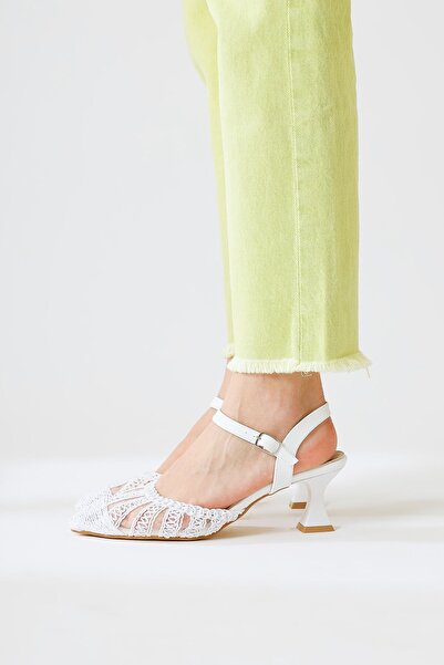 Limoya Richelle White Knitted Short Heeled Women's Sandals Opportunity Product