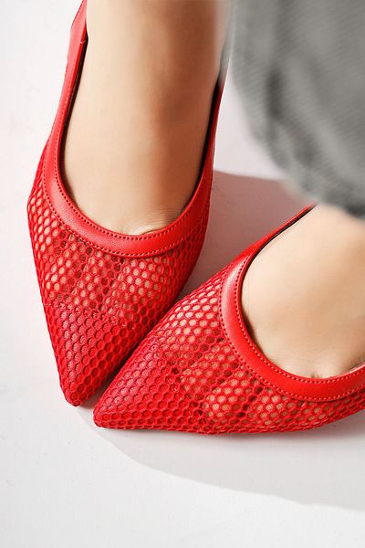 Limoya Giovana Red Pointed Toe Mesh Heeled Women's Sandals