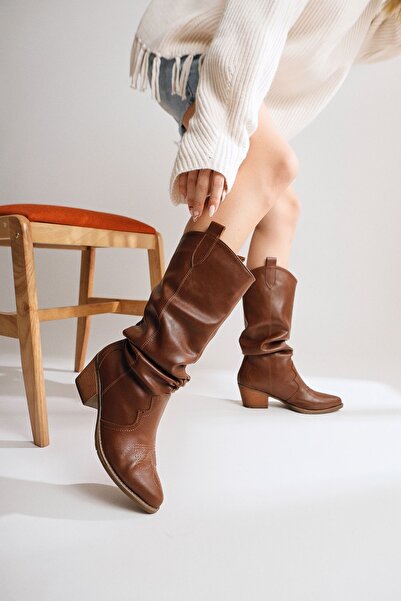 Limoya Lise-britt Taba Süet Körüklü Nakışlı Western Kadın Bot, Kadın Bootie