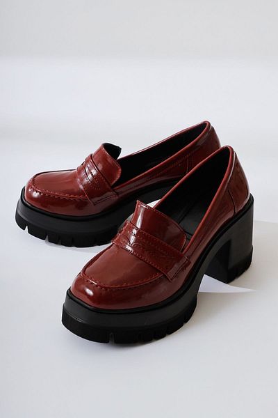 Limoya Majnor Burgundy Patent Leather Platform Moccasin, Women's Loafer Shoes