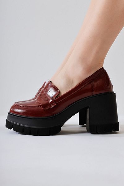 Limoya Majnor Burgundy Patent Leather Platform Moccasin, Women's Loafer Shoes
