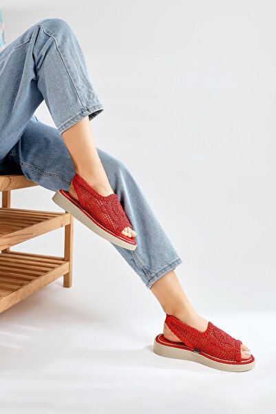 Limoya Nichola Red Knitted Women's Sandals Opportunity Product