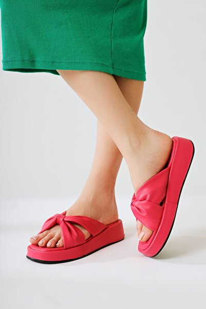 Limoya Προϊόν εκκαθάρισης γυναικείων παντόφλων Misty Fuchsia με χοντρή σόλα με λουράκια με φιόγκο