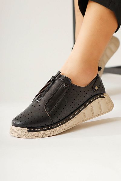 Limoya Melonie Black Laser Perforated Zippered Women's Casual Shoes