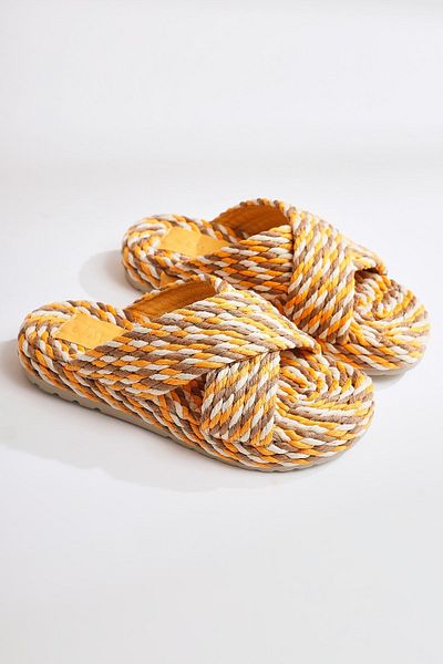 Limoya Leiya Mustard Cross Strap Rope Women's Slippers
