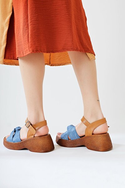 Limoya Mastan Blue Thick Heeled Cross-Strapped Thick Heeled Women's Sandals Opportunity Product