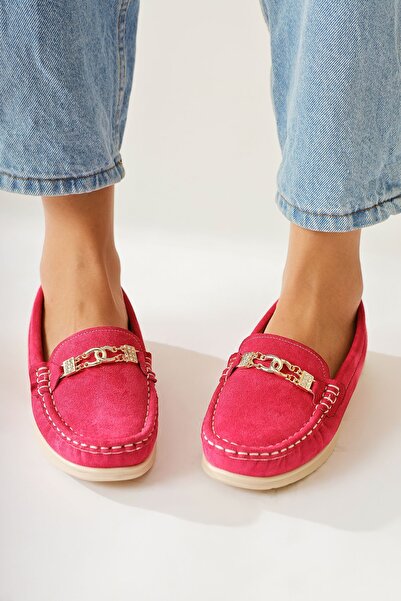 Limoya Turi Fuchsia Suede Buckle Detailed Women's Casual Shoes