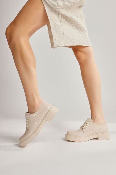 Limoya Satya Nude, Beige Patent Leather Laced Women's Casual Shoes