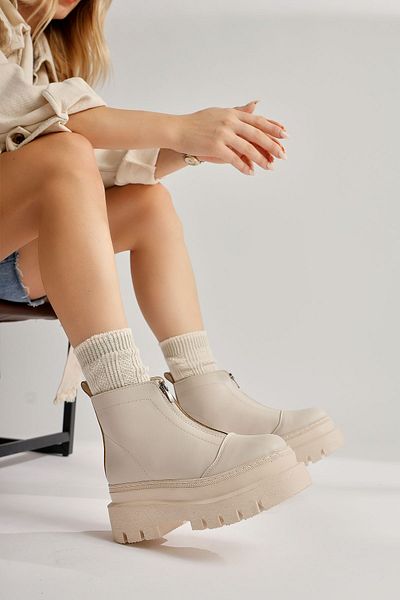 Limoya Knarik Beige Γυναικείες Μπότες με Χοντρή Σόλα με φερμουάρ, Γυναικείο Μποτάκι