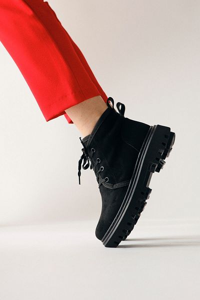Limoya Venetia Black Suede Oval Toe Lace Up Γυναικείες Μπότες, Γυναικείο Μποτάκι
