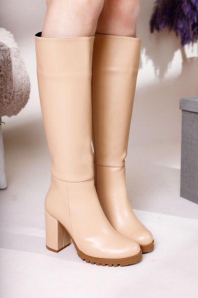 Limoya Γυναικείες μπότες Elias Beige με φερμουάρ και χοντρό τακούνι