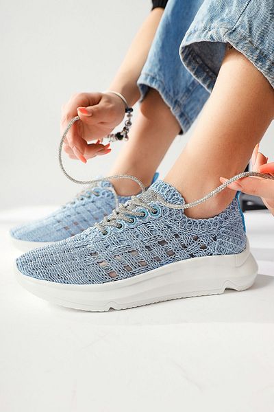 Limoya Pantofi sport pentru femei Melisia Blue Stone tricotat cu detalii