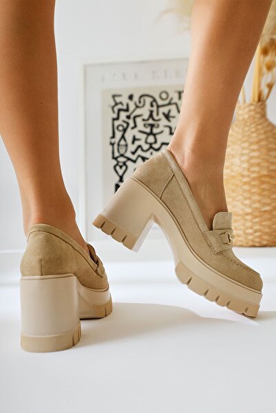 Limoya Бежови велурени мокасини с катарама и платформа, дамски мокасини