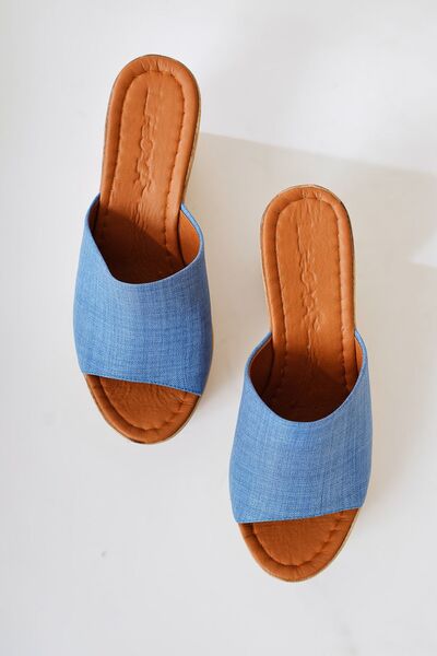 Limoya Papuci de damă cu talpă groasă din plută, albastru bleumarin, produs de oportunitate