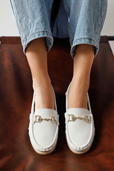 Limoya Tola White Buckle Detailed Women's Casual Shoes