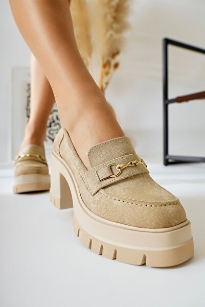 Limoya Бежови велурени мокасини с катарама и платформа, дамски мокасини