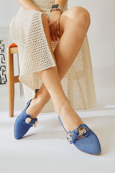 Limoya Balerini Joselin Blue din piele lacuita sifonata cu accesorii fundita, pantofi balerini dama