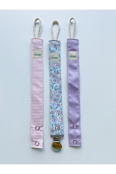 Le Petite Histoire 3-Piece Pacifier Strap Chain 100% Cotton Washable