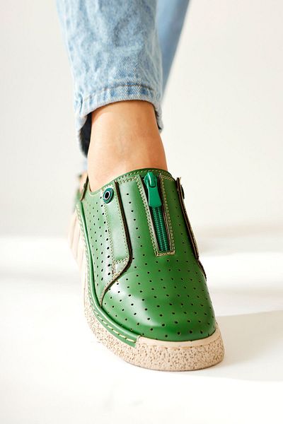 Limoya Pantofi casual de damă cu fermoar perforați cu laser Melonie Green
