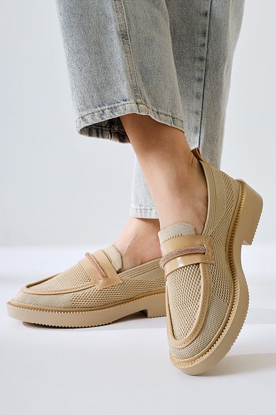 Limoya Micka Beige Knitted Patent Leather Detailed Stone Banded Women's Casual Shoes