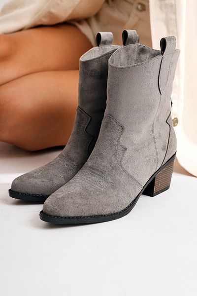 Limoya Joo Grey Suede Μυτερές Γυναικείες Μπότες Western, Γυναικείο Μποτάκι