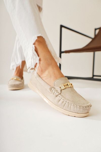 Limoya Turi Crem, Bej Suede Cataramă Detaliată Pantofi Casual Damă