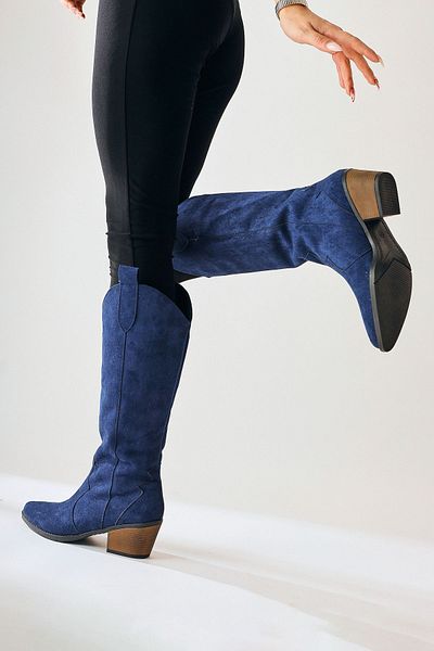 Limoya Γυναικείες μπότες Lhena Navy Blue Suede Western Pull-on