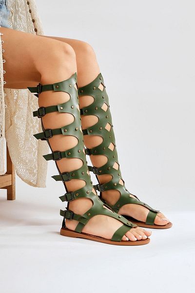 Limoya Sandale Gladiator pentru femei Haixia din piele naturală kaki