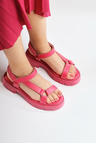 Limoya Marym Fuchsia Velcro Detailed Thick Soled Women's Sandals Opportunity Product