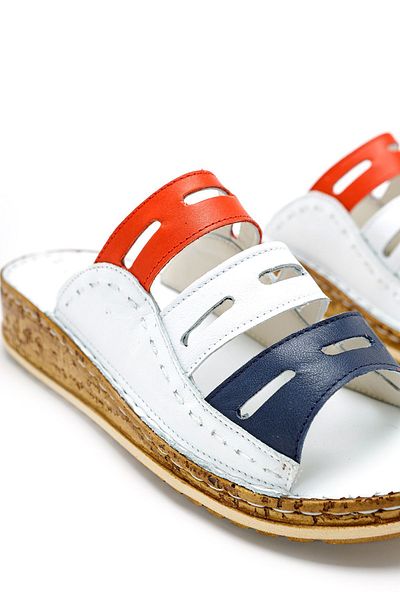 Jilberto Genuine Leather Joelle White Indigo Comfort Laser Cut Women's Slippers
