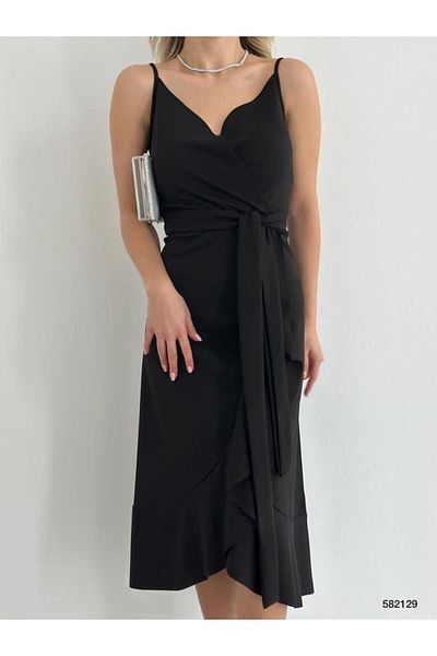 modakyra Γυναικείο κρεπ φόρεμα με λουράκι με λεπτομέρεια Midiboy (πολύχρωμο)