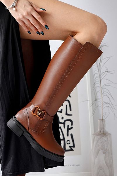 Limoya Γυναικείες μπότες Ginan Taba με λεπτομέρεια με κοντό τακούνι με φερμουάρ